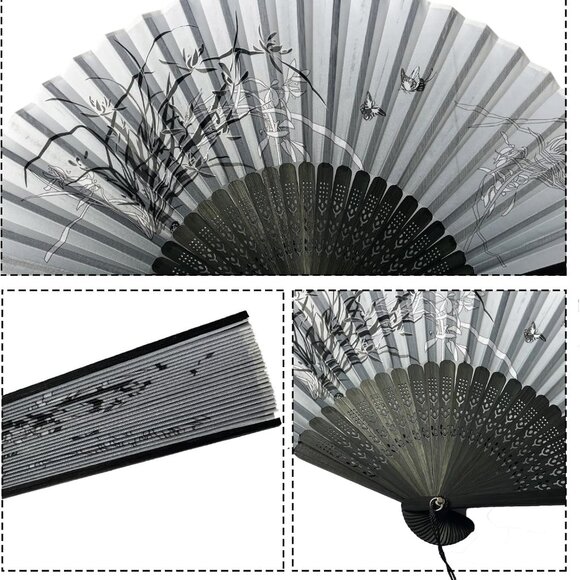 4 PCS Handheld Bamboo Fans, Chinese Silk Folding Fans with Bamboo Frames - Picture 5 of 7